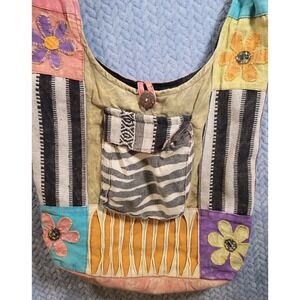 BoHo Crossbody Patch Work Sack or Bag Bright Fun Hippie Vibe Made in Nepal